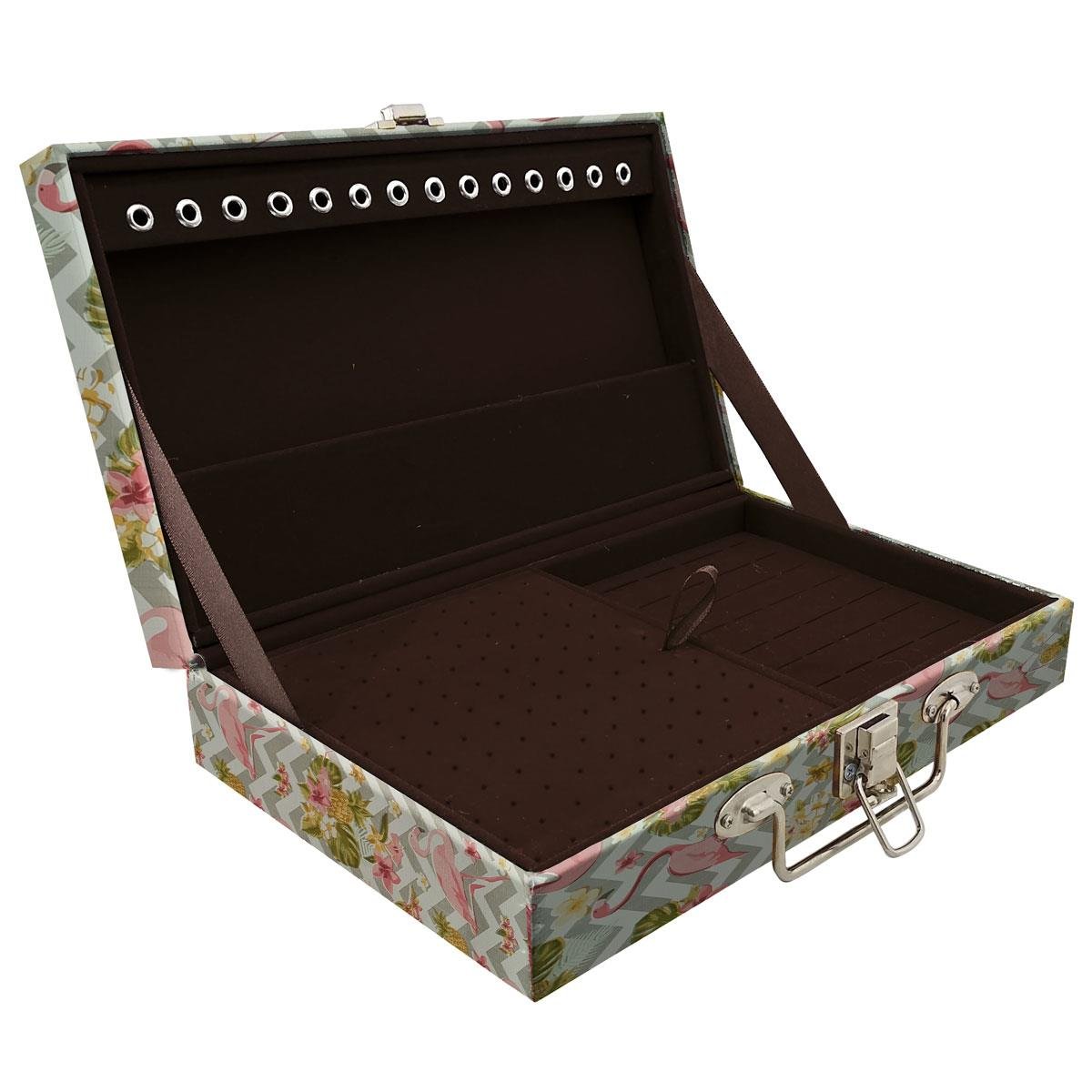 Estojo Maleta Porta Jóias Simples Média Flamingo