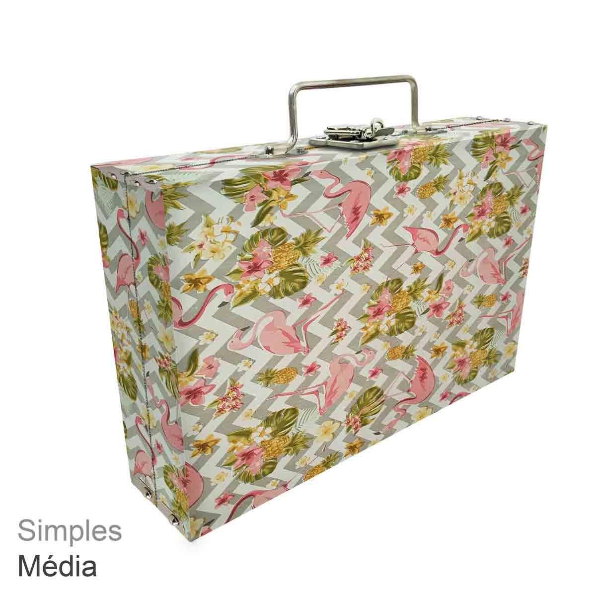 Estojo Maleta Porta Jóias Simples Média Flamingo