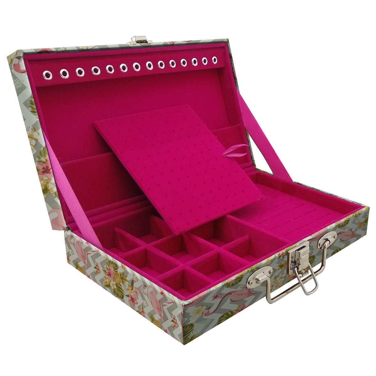 Estojo Maleta Porta Jóias Simples Média Flamingo