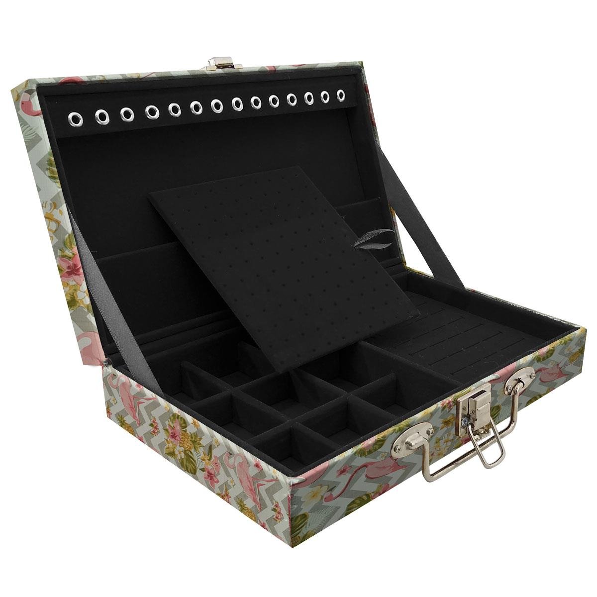 Estojo Maleta Porta Jóias Simples Média Flamingo