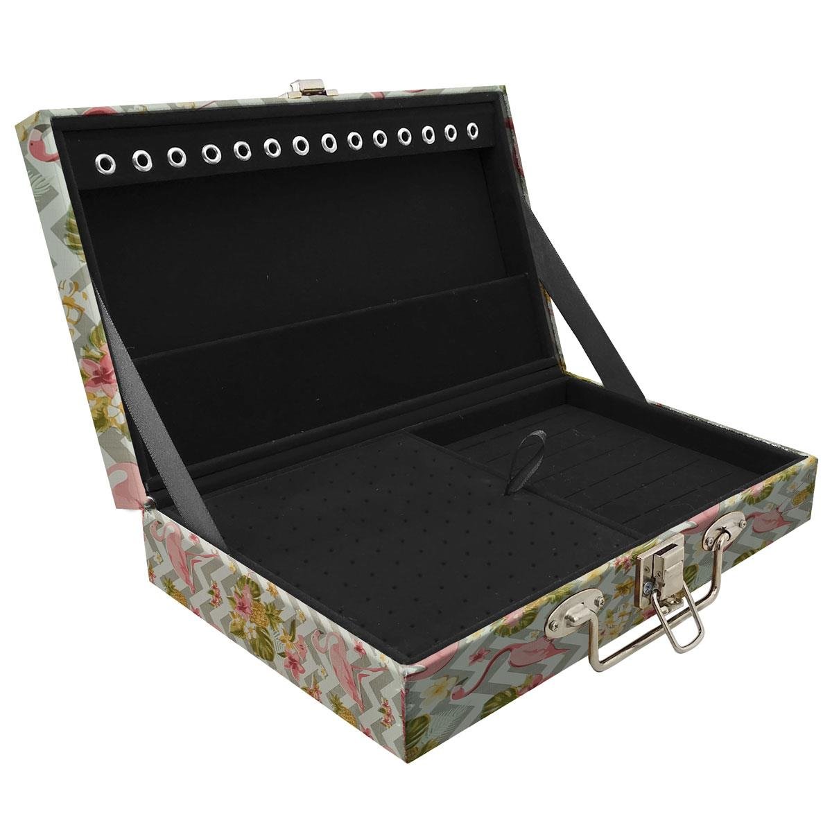 Estojo Maleta Porta Jóias Simples Média Flamingo