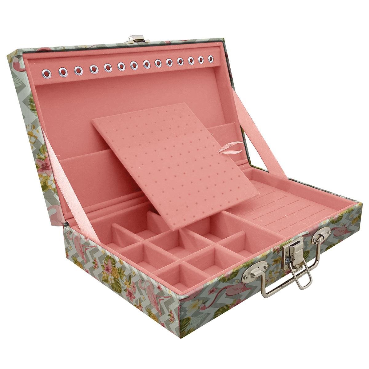 Estojo Maleta Porta Jóias Simples Média Flamingo