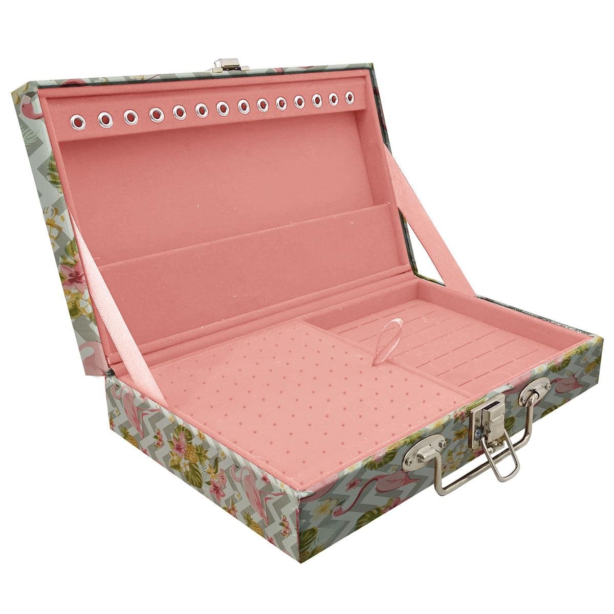 Estojo Maleta Porta Jóias Simples Média Flamingo