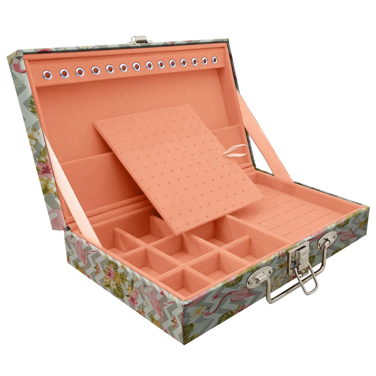 Estojo Maleta Porta Jóias Simples Média Flamingo