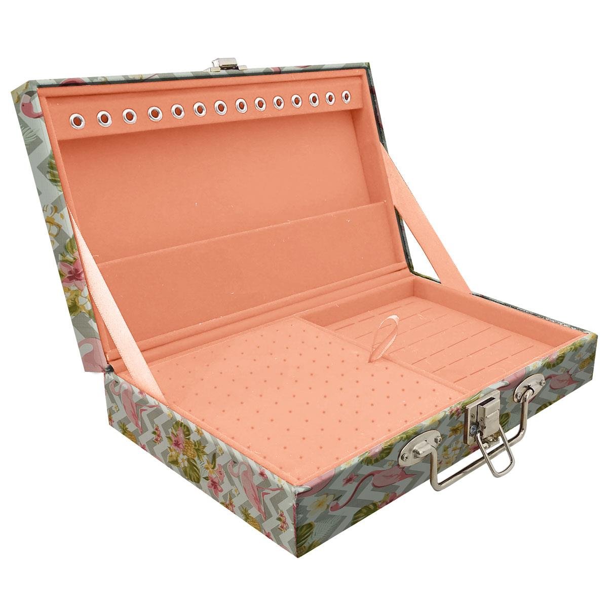 Estojo Maleta Porta Jóias Simples Média Flamingo