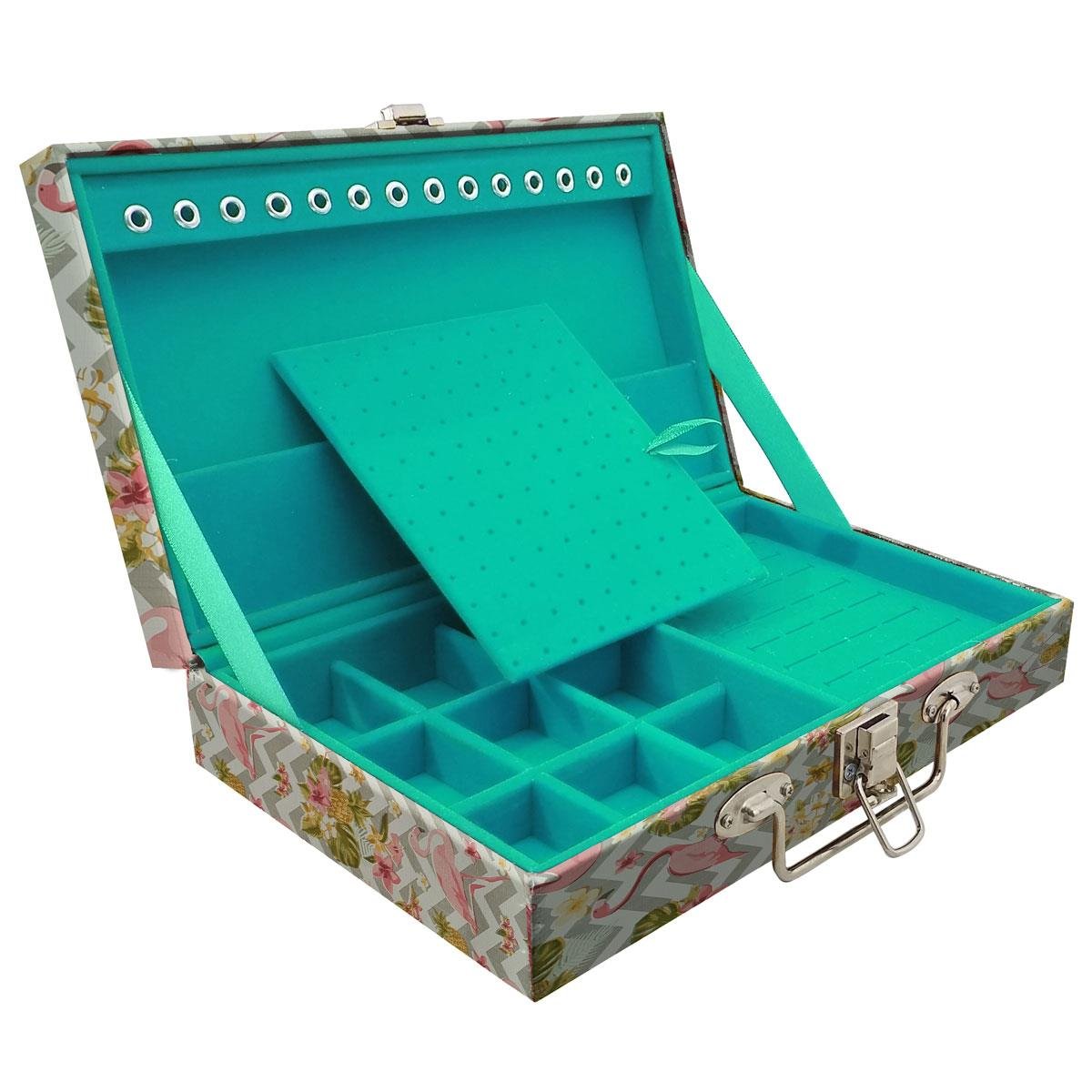 Estojo Maleta Porta Jóias Simples Média Flamingo