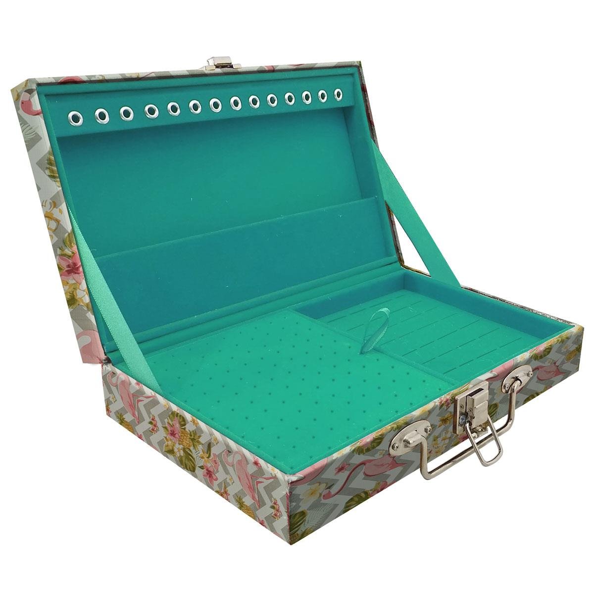 Estojo Maleta Porta Jóias Simples Média Flamingo