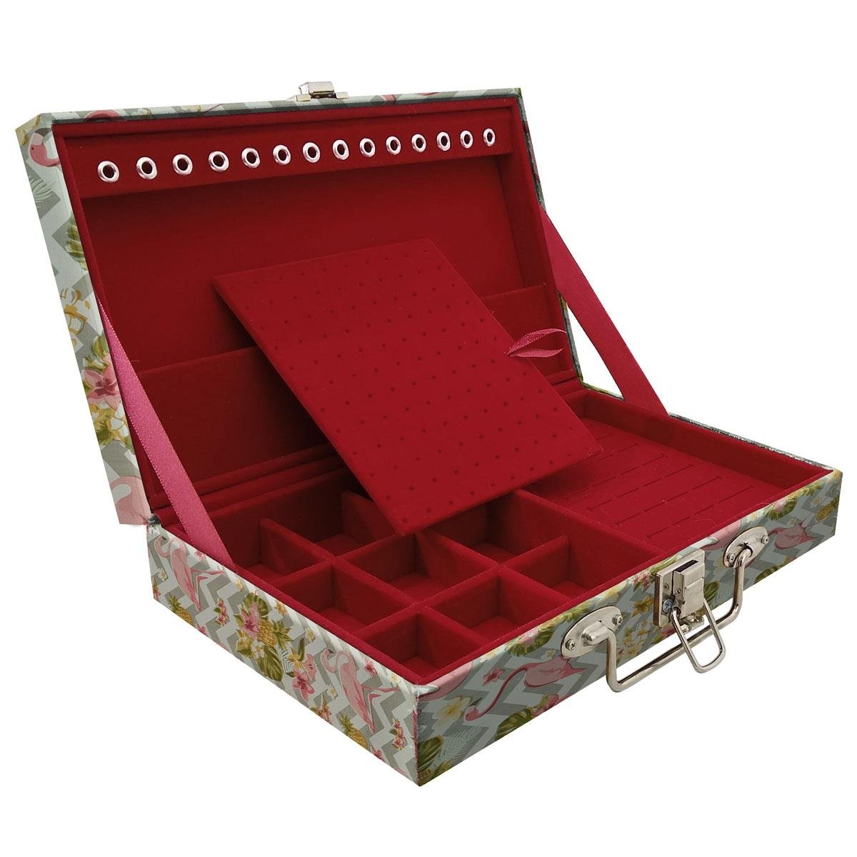 Estojo Maleta Porta Jóias Simples Média Flamingo