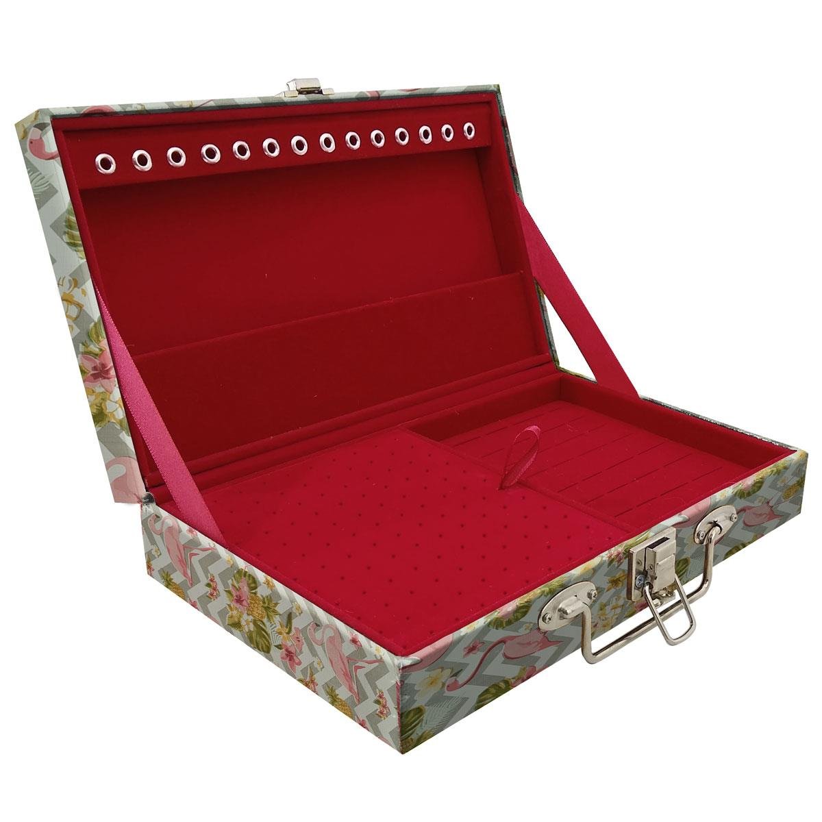 Estojo Maleta Porta Jóias Simples Média Flamingo