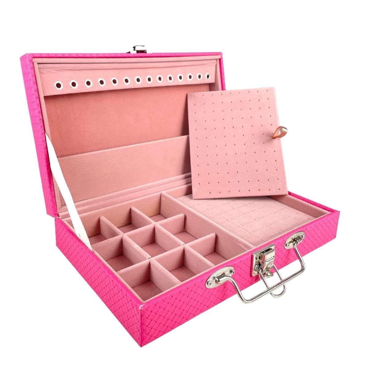 Maleta Porta-Joias Simples Média Ladrilhado Pink