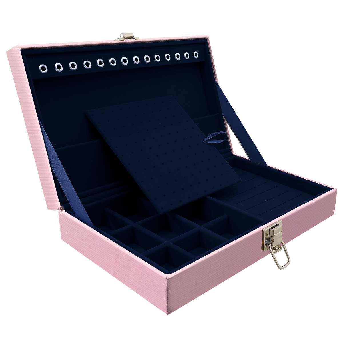 Estojo Maleta Porta Jóias Simples Média Milão Rosa