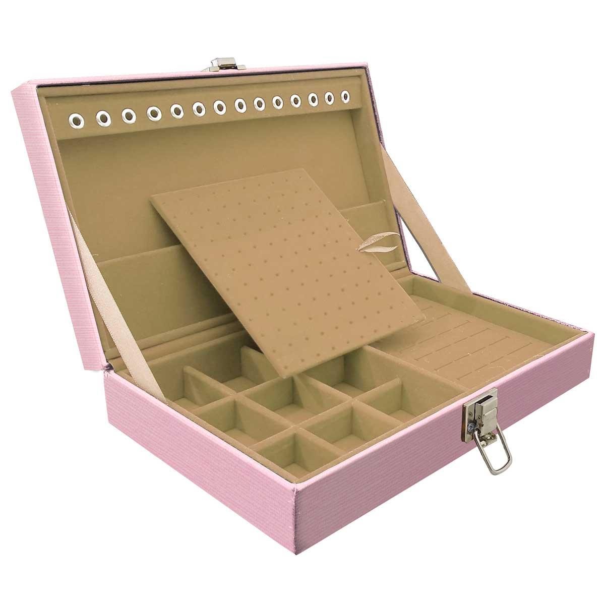 Estojo Maleta Porta Jóias Simples Média Milão Rosa