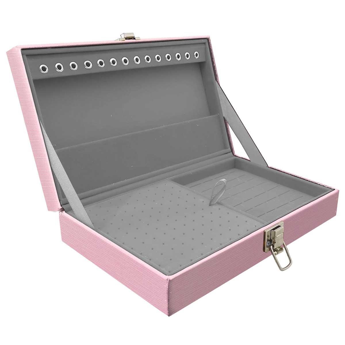 Estojo Maleta Porta Jóias Simples Média Milão Rosa