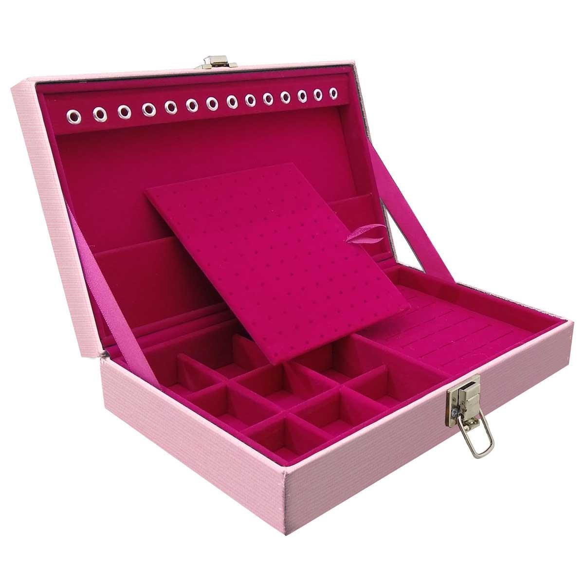 Estojo Maleta Porta Jóias Simples Média Milão Rosa
