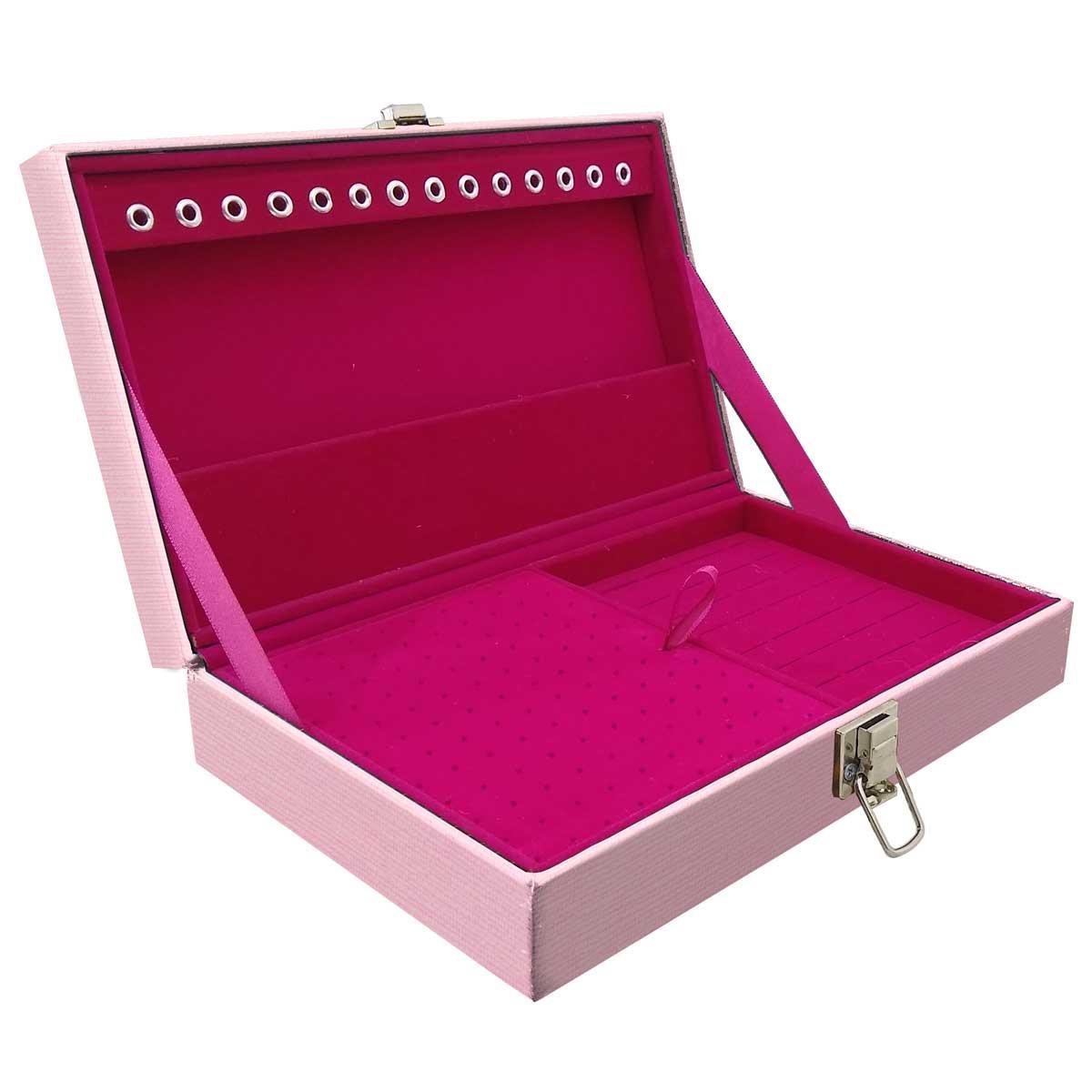 Estojo Maleta Porta Jóias Simples Média Milão Rosa