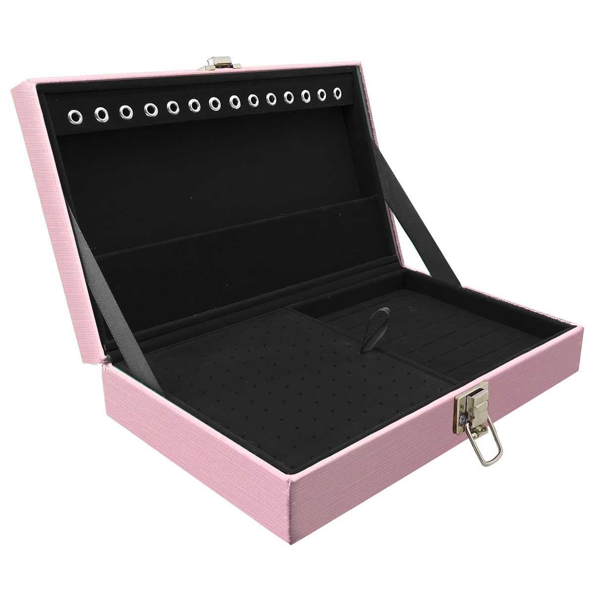 Estojo Maleta Porta Jóias Simples Média Milão Rosa