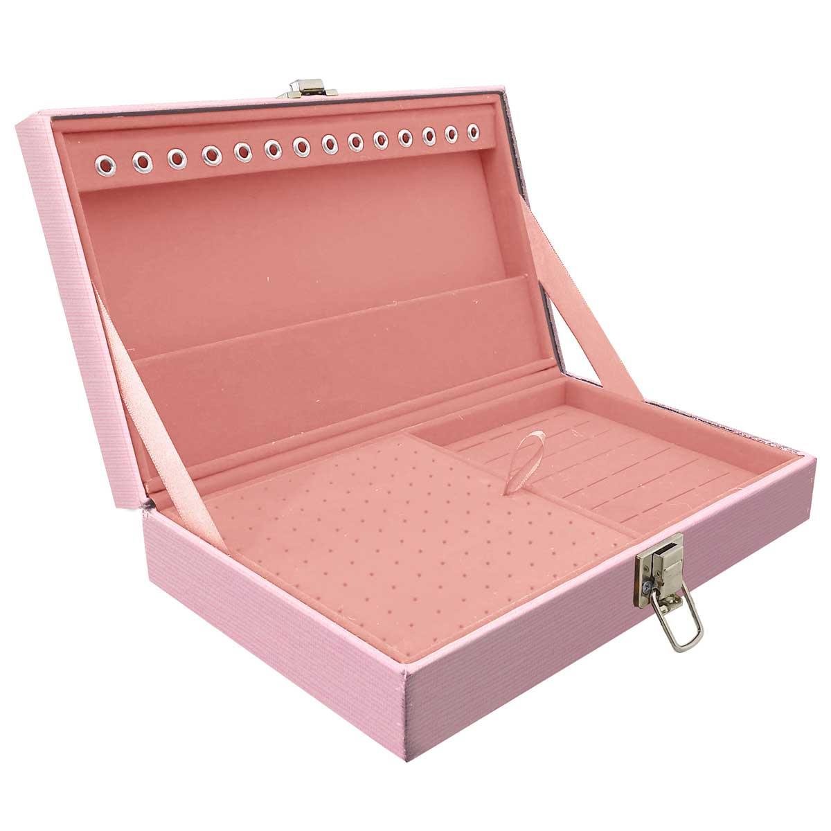 Estojo Maleta Porta Jóias Simples Média Milão Rosa