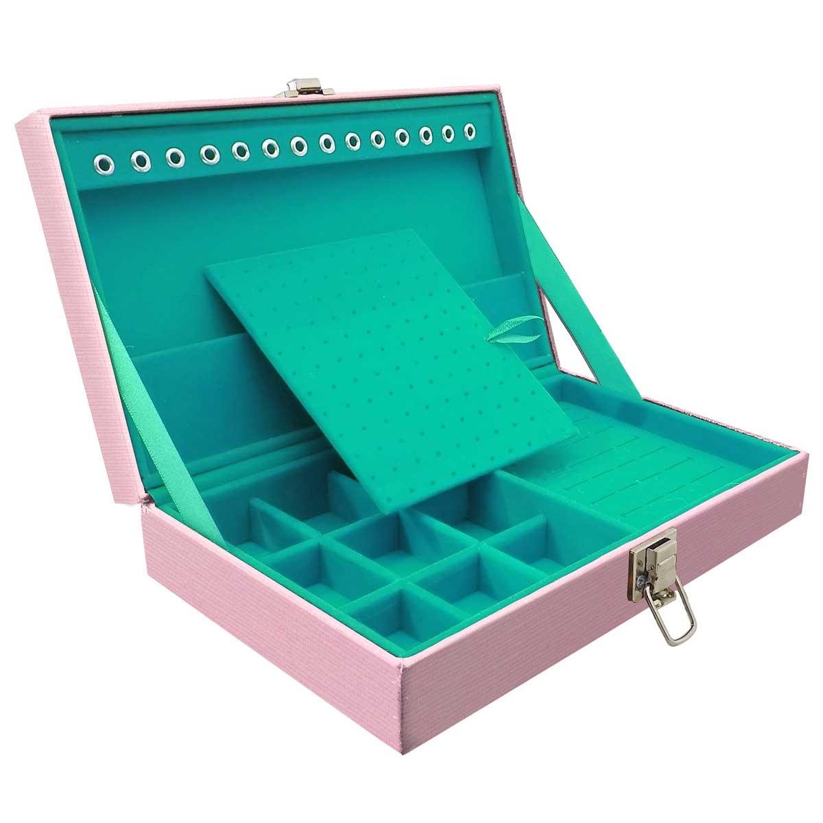 Estojo Maleta Porta Jóias Simples Média Milão Rosa