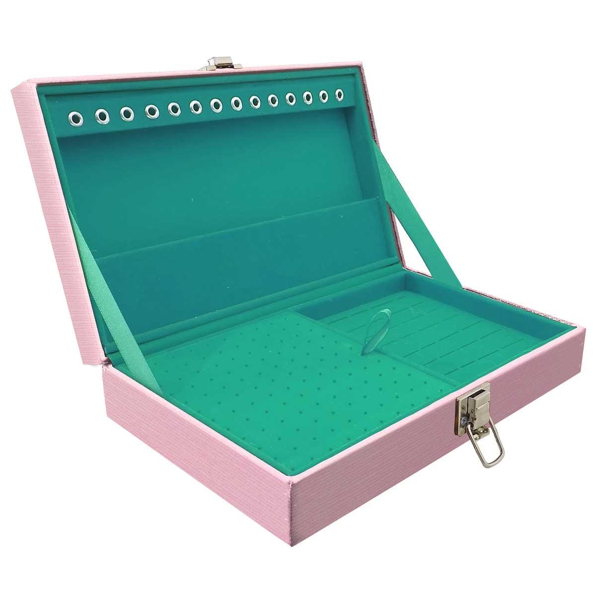 Estojo Maleta Porta Jóias Simples Média Milão Rosa