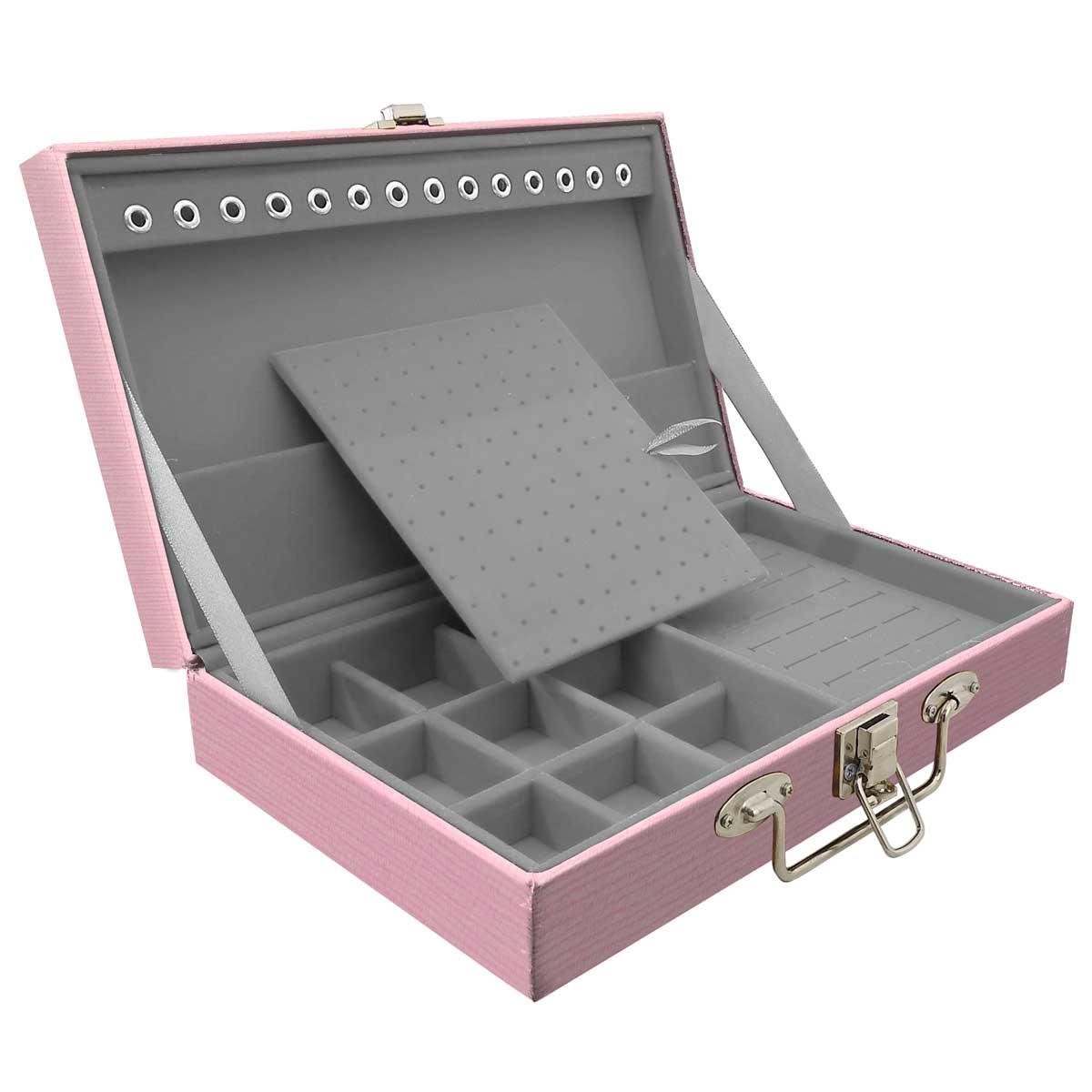 Estojo Maleta Porta Jóias Simples Média Milão Rosa