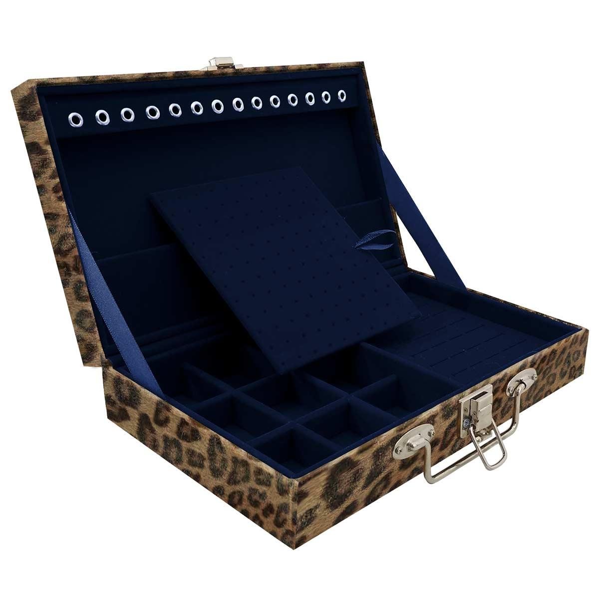Estojo Maleta Porta Jóias Simples Média Onça Leopardo