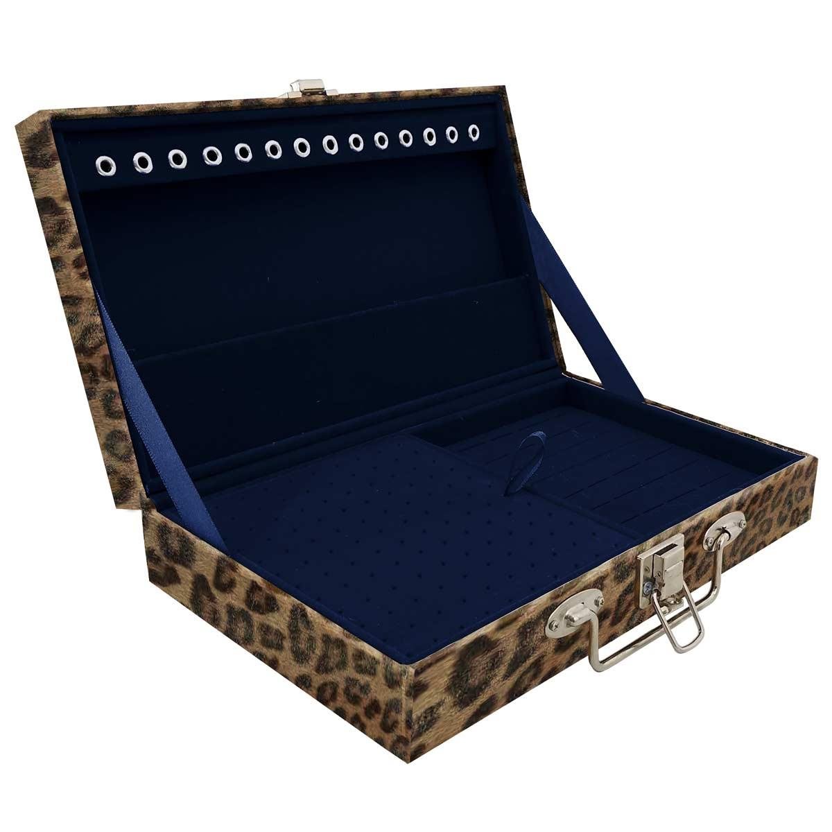 Estojo Maleta Porta Jóias Simples Média Onça Leopardo