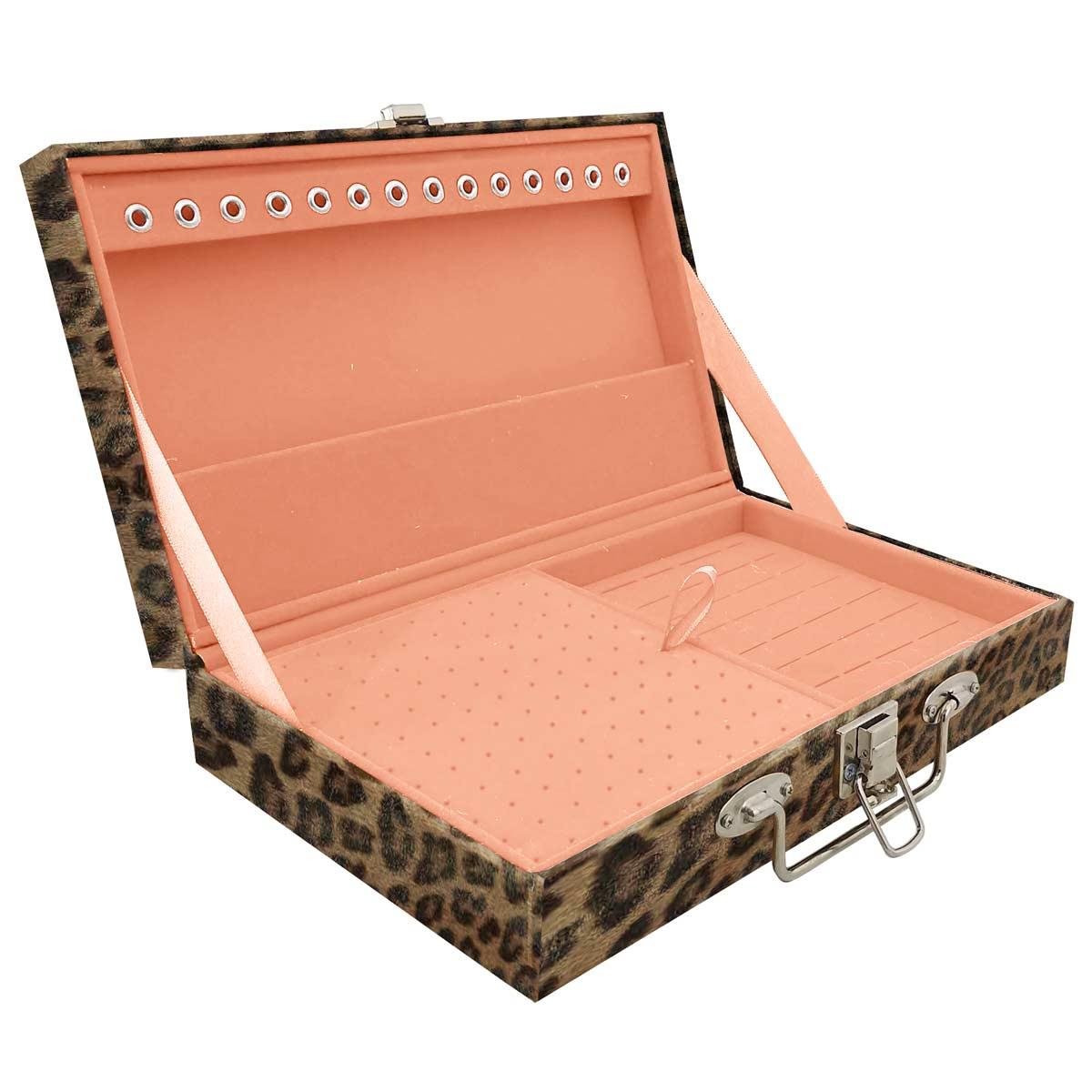 Estojo Maleta Porta Jóias Simples Média Onça Leopardo