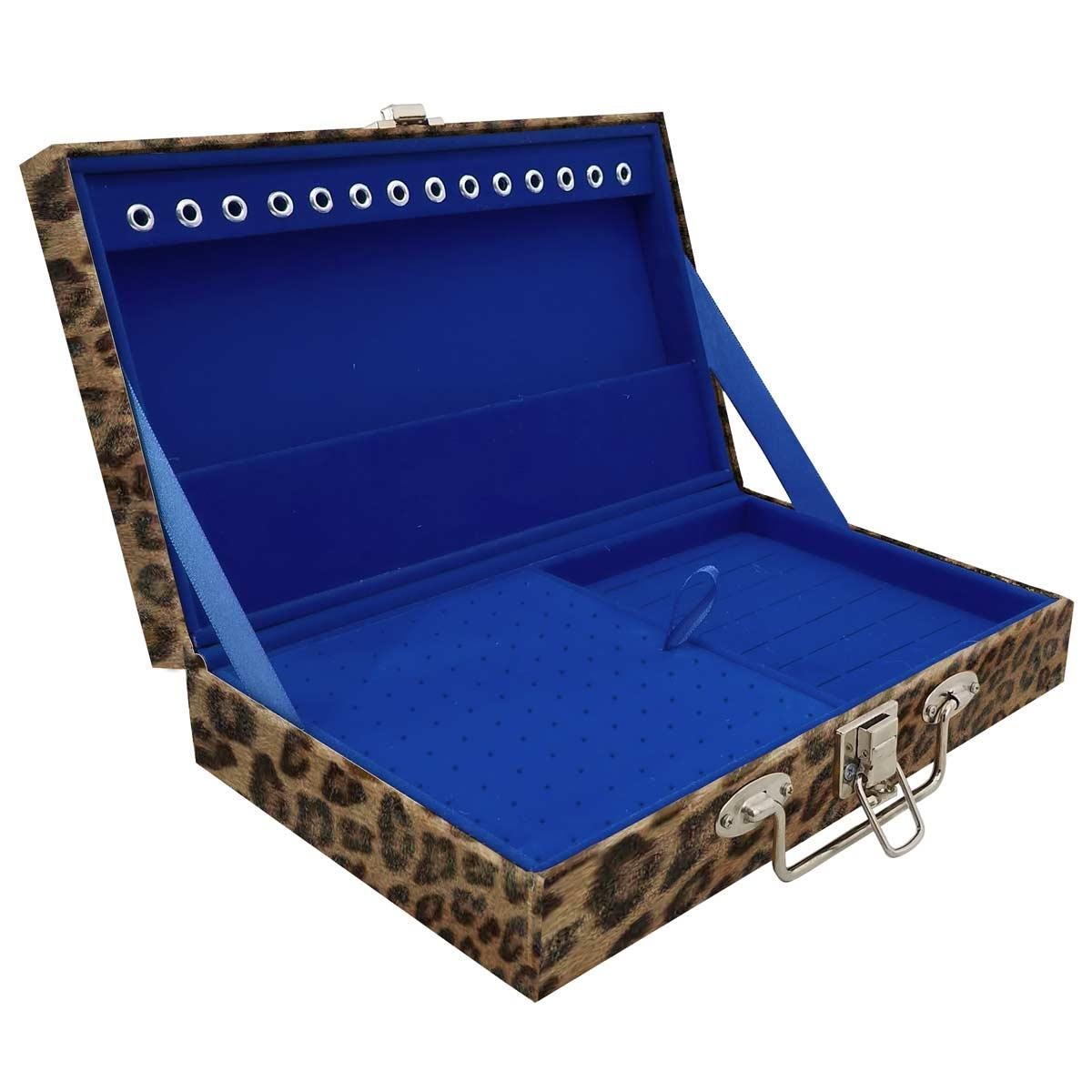 Estojo Maleta Porta Jóias Simples Média Onça Leopardo