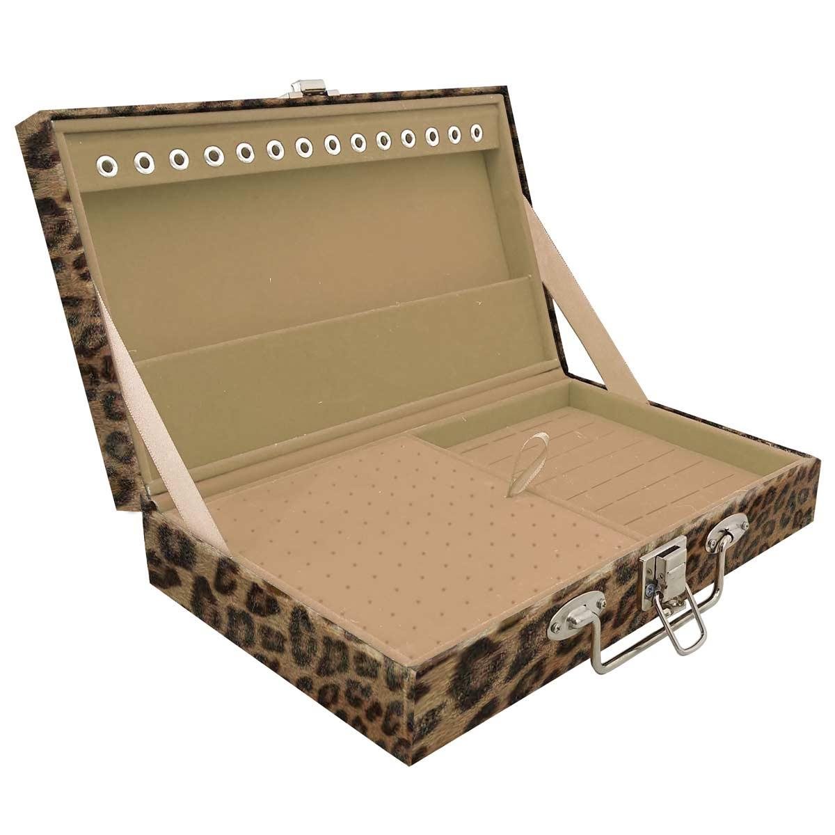 Estojo Maleta Porta Jóias Simples Média Onça Leopardo