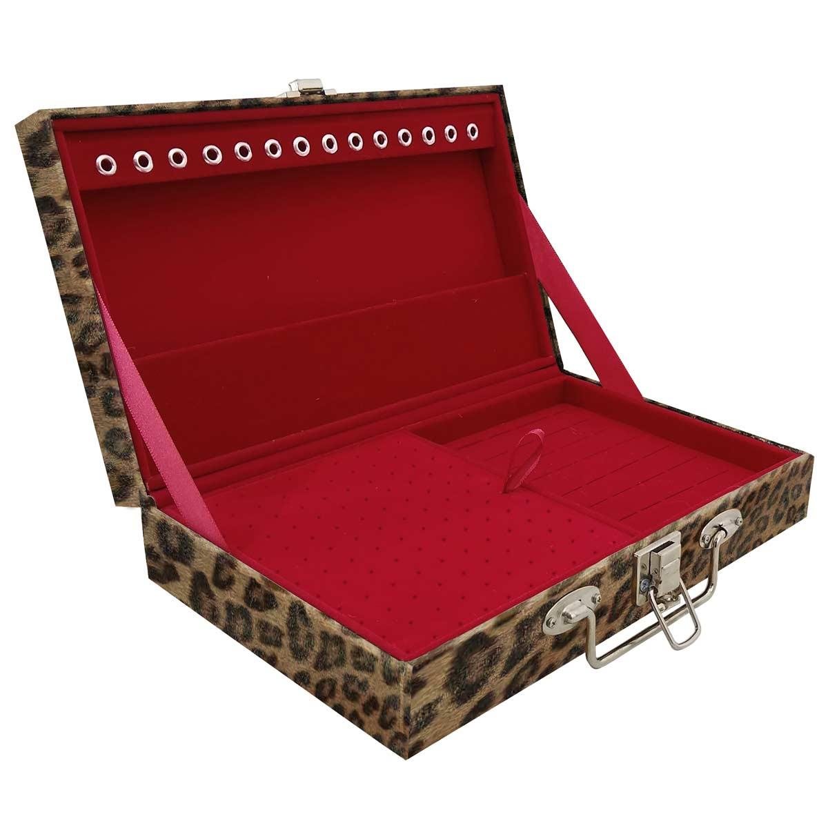 Estojo Maleta Porta Jóias Simples Média Onça Leopardo