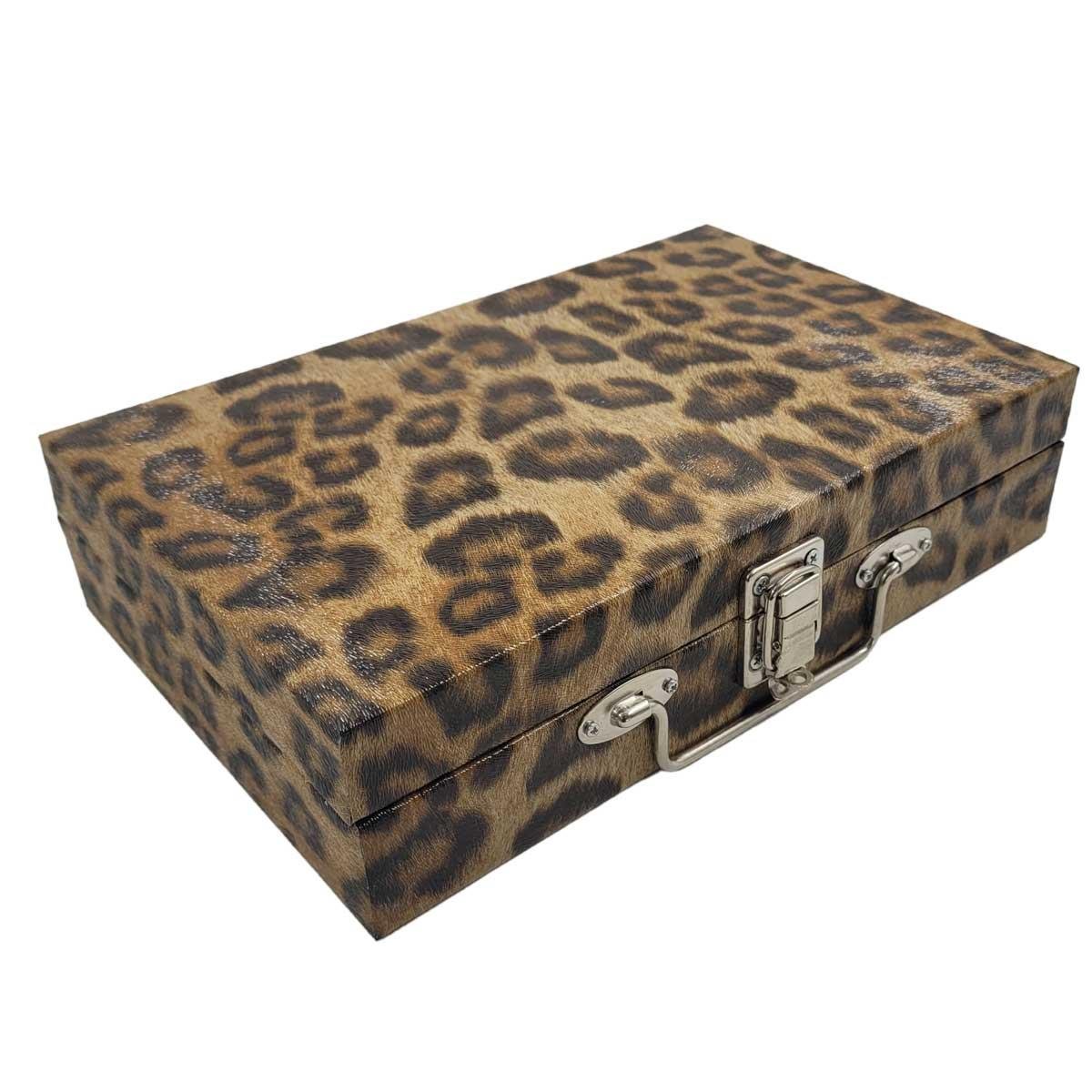 Estojo Maleta Porta Jóias Simples Média Onça Leopardo