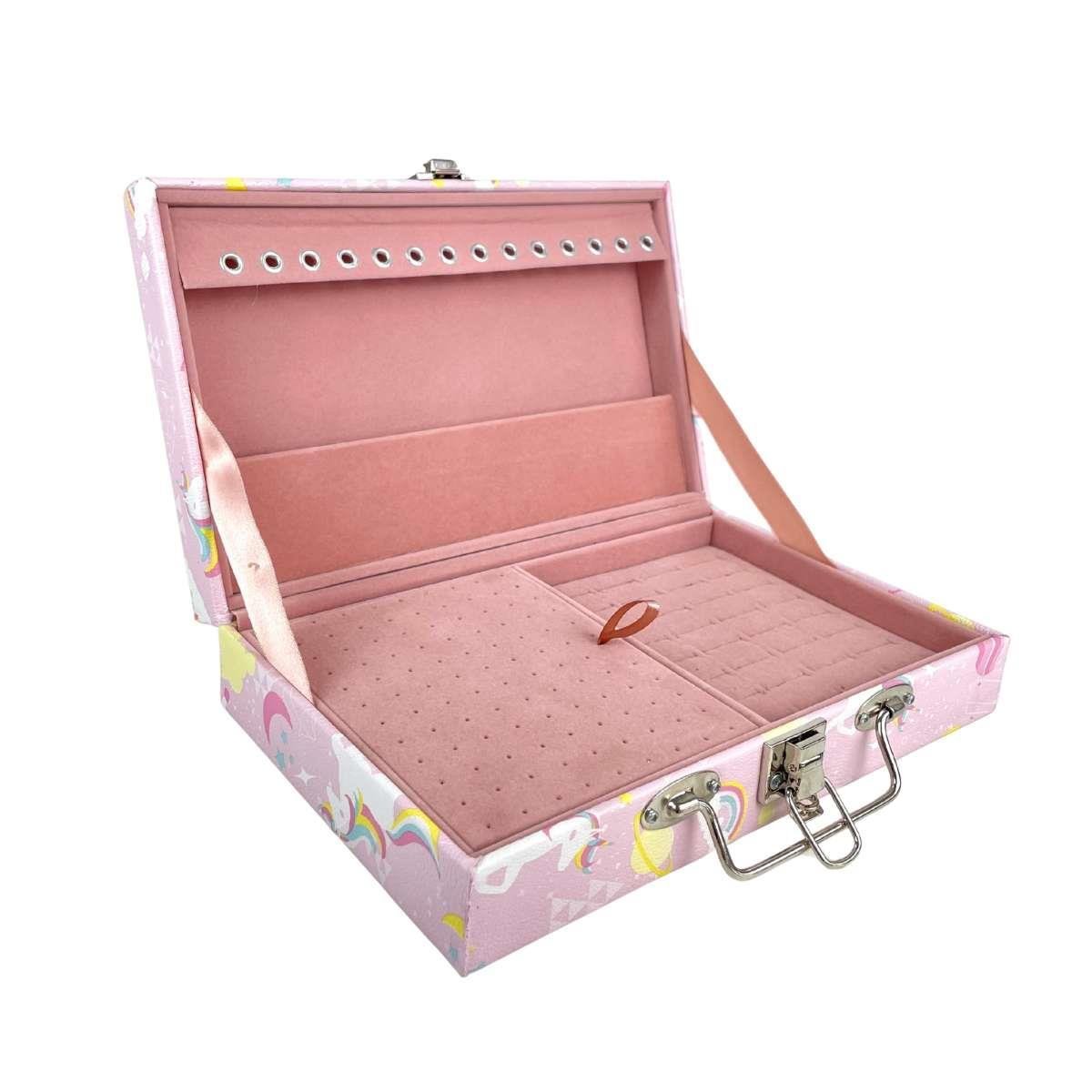 Maleta Porta-Joias Simples Média Unicornio Rosa