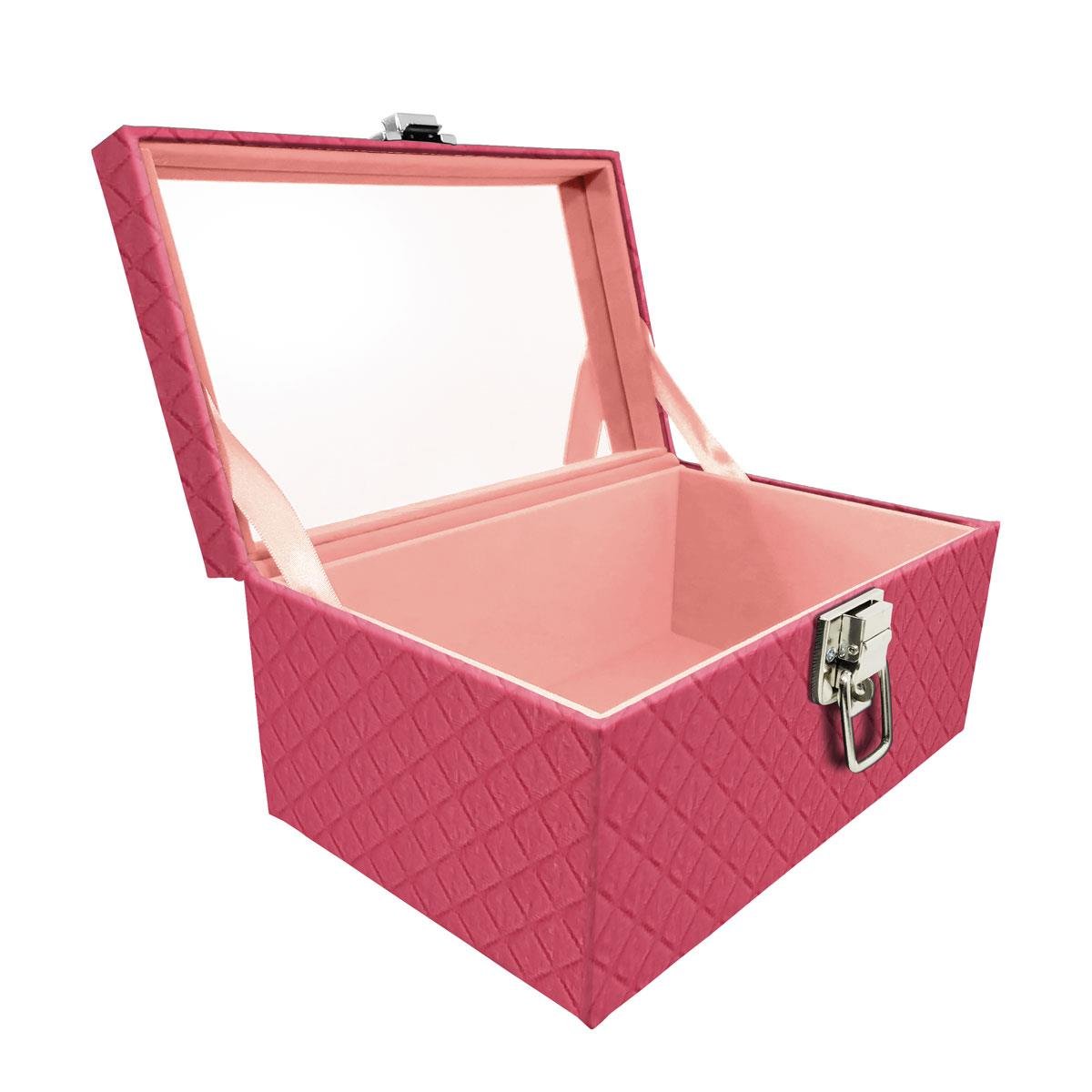 Maleta Tipo Baú Baby Acolchoado Vazia e Com Espelho Grande Dijon Pink - Sob Encomenda