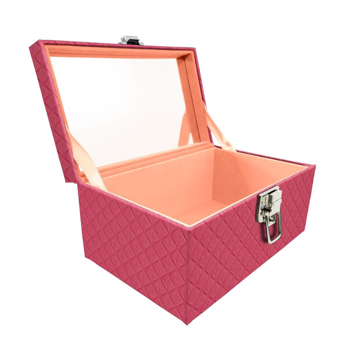 Maleta Tipo Baú Baby Acolchoado Vazia e Com Espelho Grande Dijon Pink - Sob Encomenda