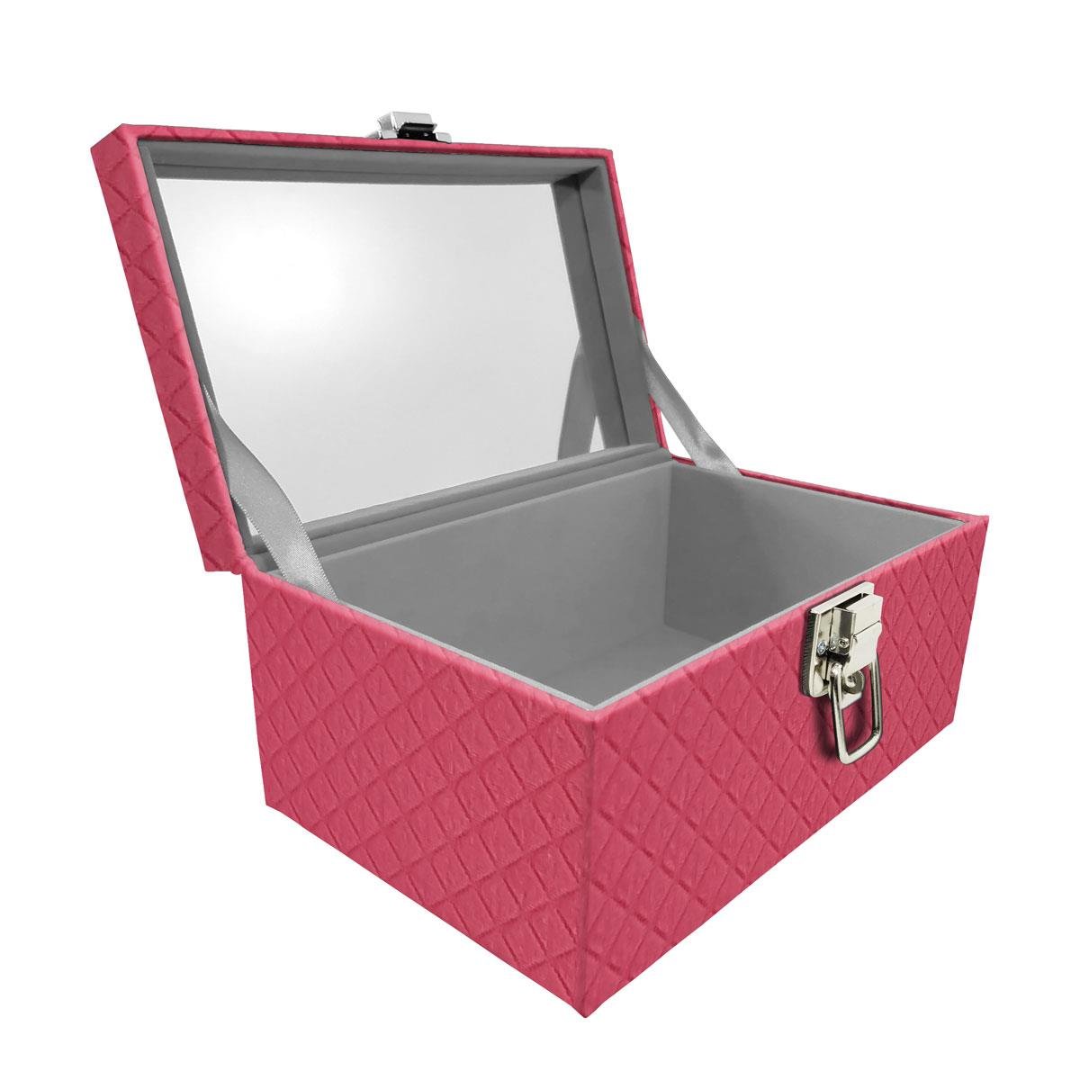 Maleta Tipo Baú Baby Acolchoado Vazia e Com Espelho Grande Dijon Pink - Sob Encomenda