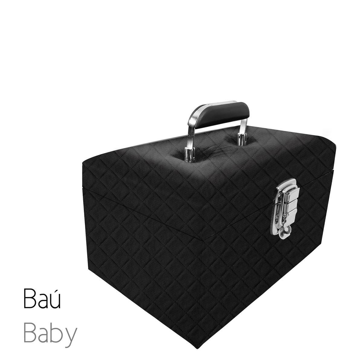 Maleta Tipo Baú Baby Acolchoado Vazia e Com Espelho Grande Dijon Preto - Sob Encomenda