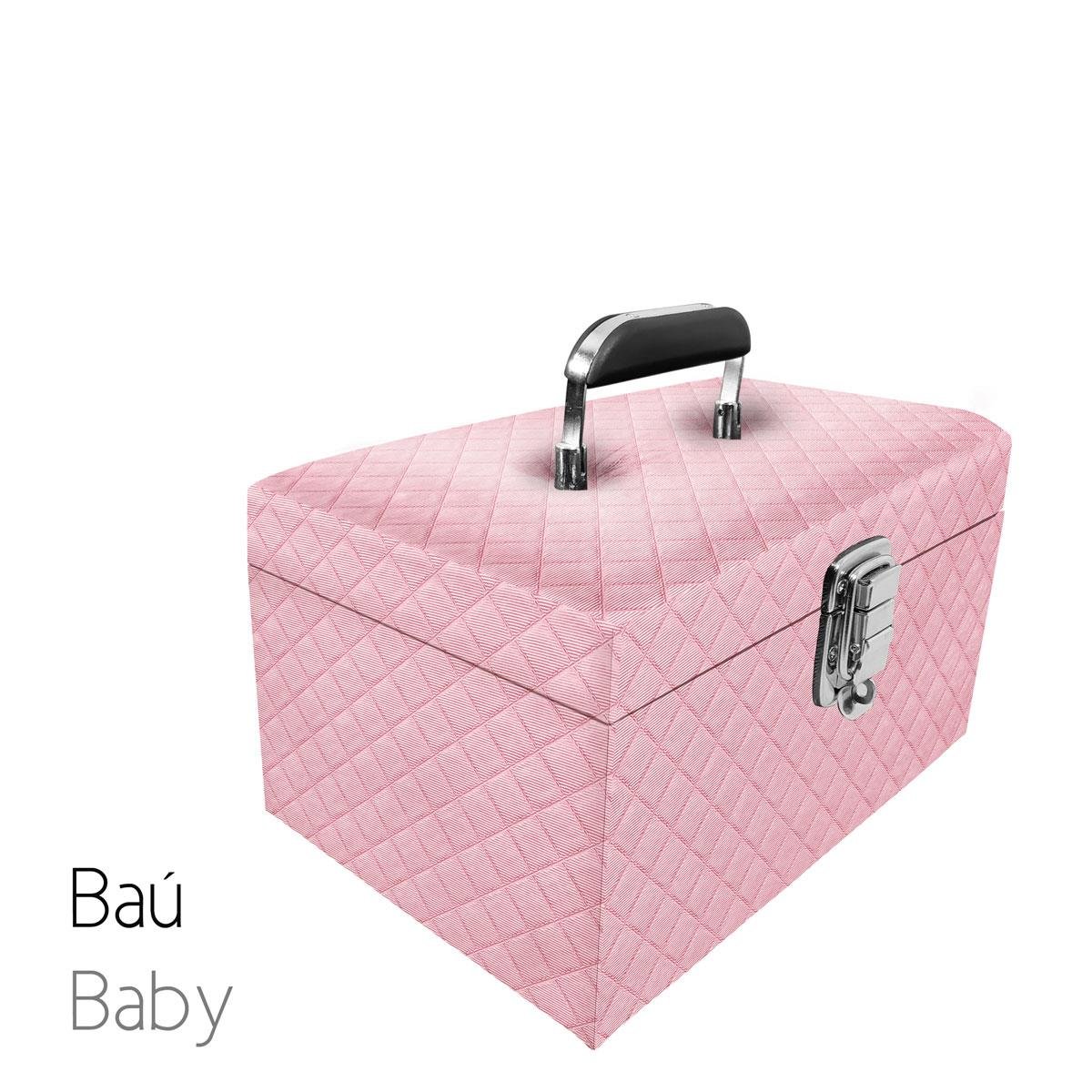 Maleta Tipo Baú Baby Acolchoado Vazia e Com Espelho Grande Dijon Rosa Bebê Metalizado - Sob Encomenda