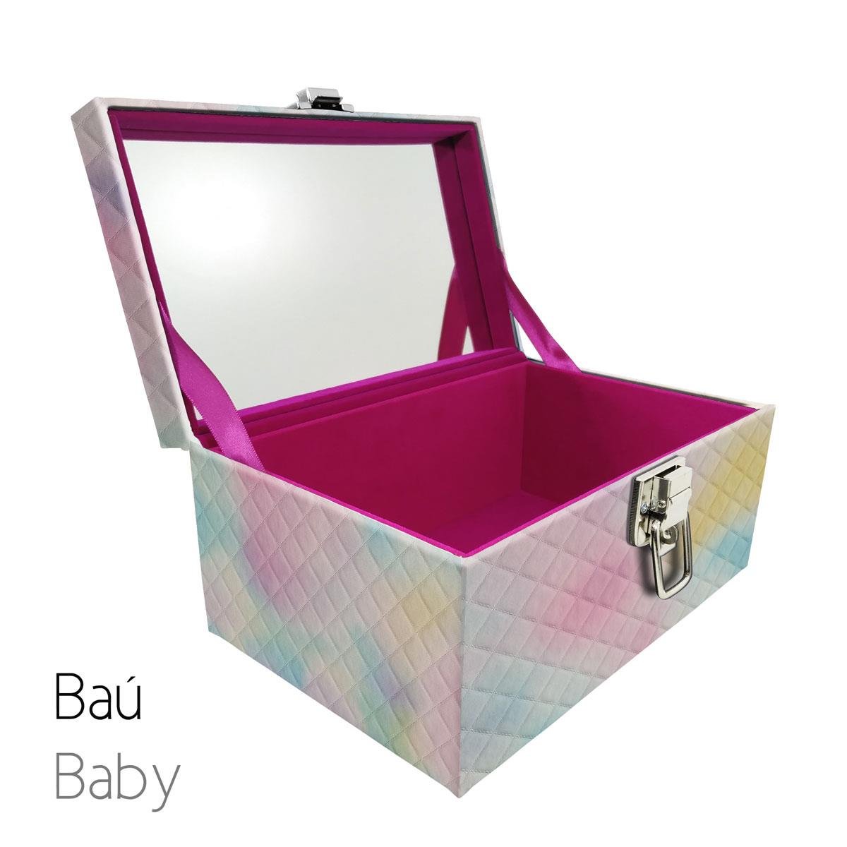 Maleta Porta Jóais Baú Baby Acolchoado Vazia e Com Espelho Grande Dijon Tie Dye