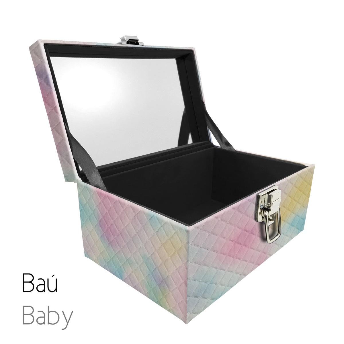 Maleta Porta Jóais Baú Baby Acolchoado Vazia e Com Espelho Grande Dijon Tie Dye