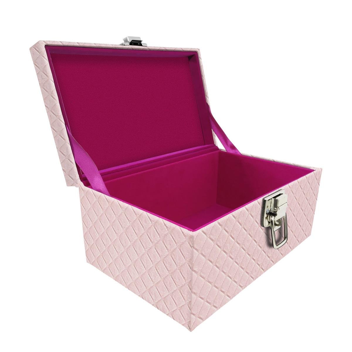 Maleta Tipo Baú Baby Acolchoado Vazio Dijon Rosa Bebê - Sob Encomenda