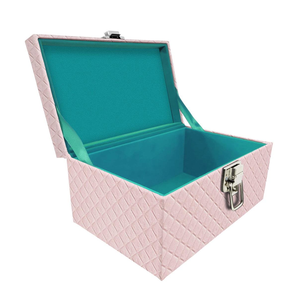 Maleta Tipo Baú Baby Acolchoado Vazio Dijon Rosa Bebê - Sob Encomenda
