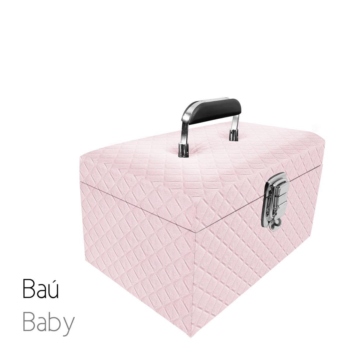 Maleta Tipo Baú Baby Acolchoado Vazio Dijon Rosa Bebê - Sob Encomenda