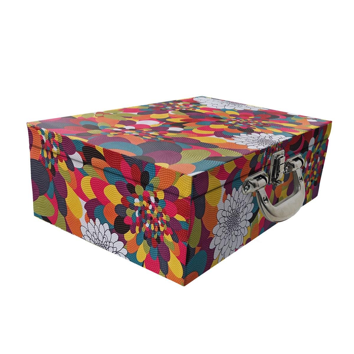 Estojo Maleta Porta Jóias Triplo Grande Pavão Colors Com Alça Cromada e Espelho