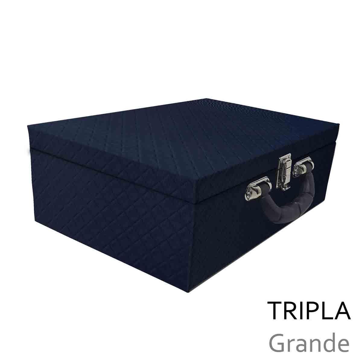 Estojo Maleta Porta Jóias Triplo Grande Dijon Azul Marinho Com Alça Preta e Espelho
