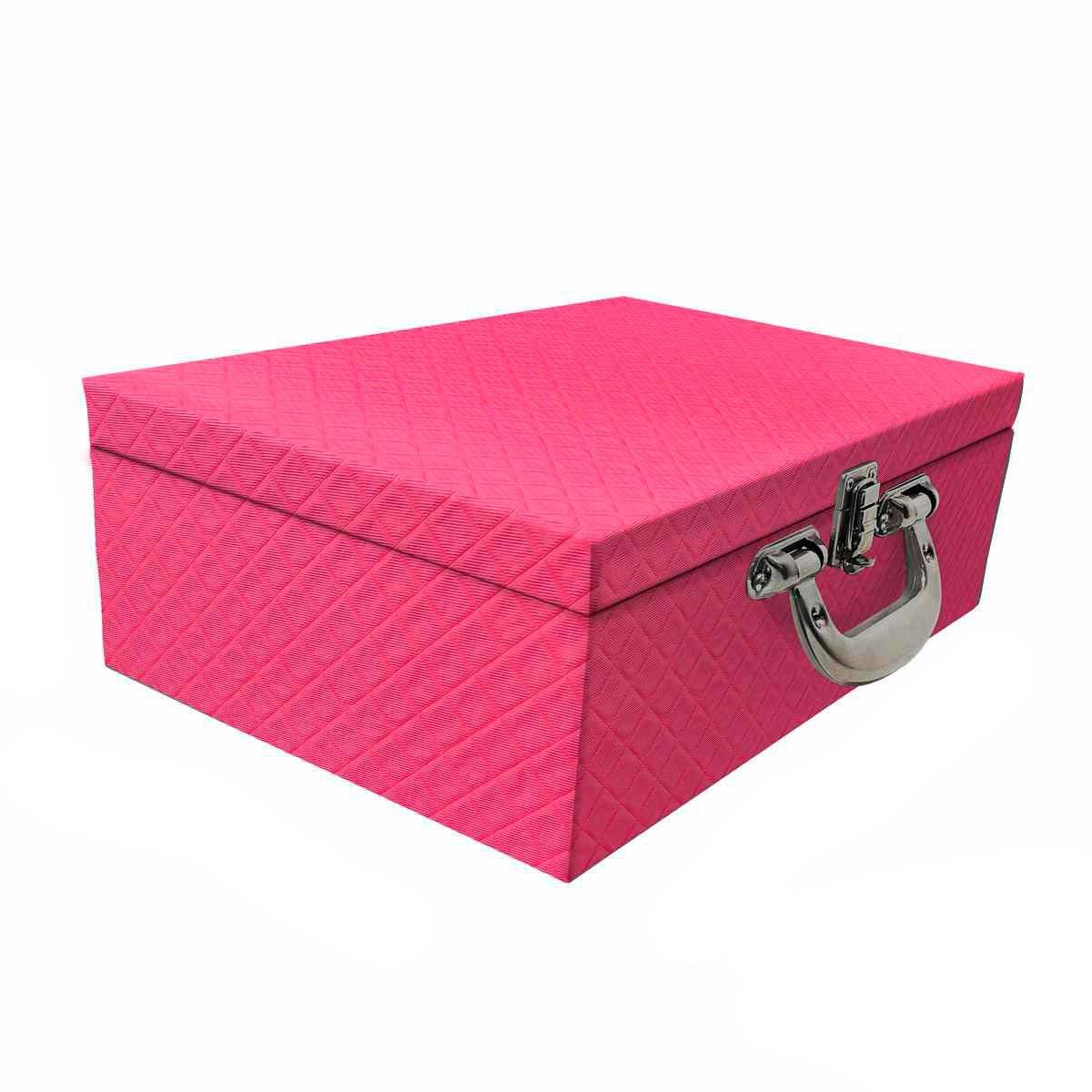 Estojo Maleta Porta Jóias Triplo Grande Dijon Pink Com Alça Cromada e Espelho
