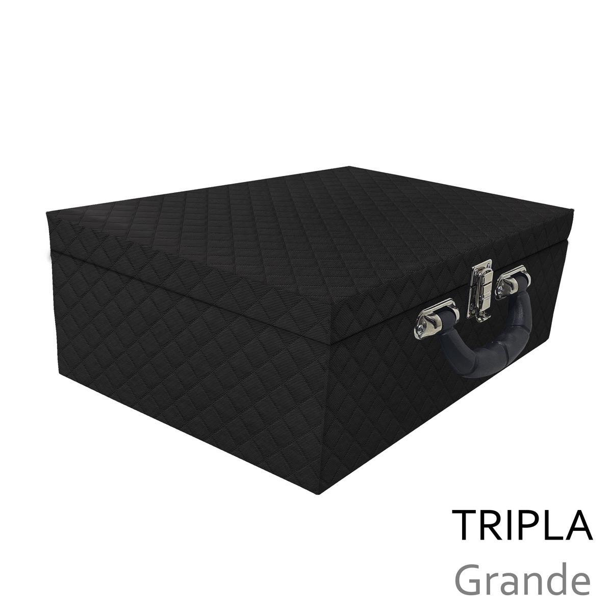 Estojo Maleta Porta Jóias Triplo Grande Dijon Preto Com Alça Preta e Espelho