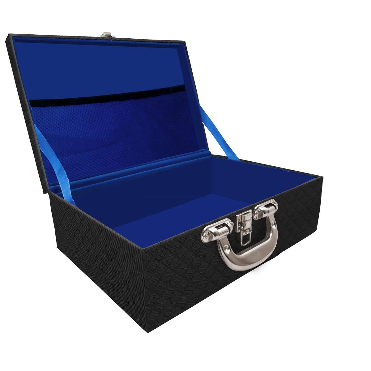 Estojo Maleta Porta Jóias Triplo Grande Dijon Preto Vazia Com Alça Cromada e Redinha