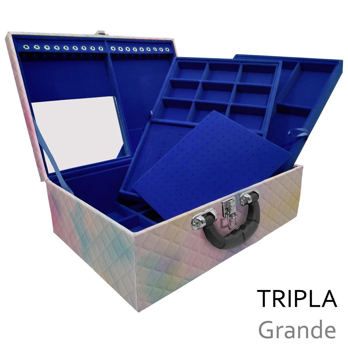 Estojo Maleta Porta Jóias Triplo Grande Dijon Tie Dye Com Alça Preta e Espelho