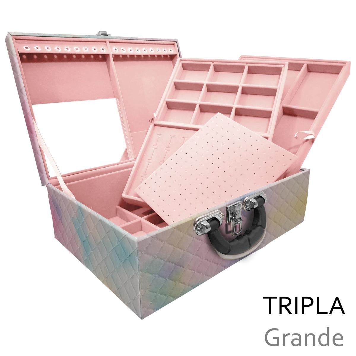 Estojo Maleta Porta Jóias Triplo Grande Dijon Tie Dye Com Alça Preta e Espelho