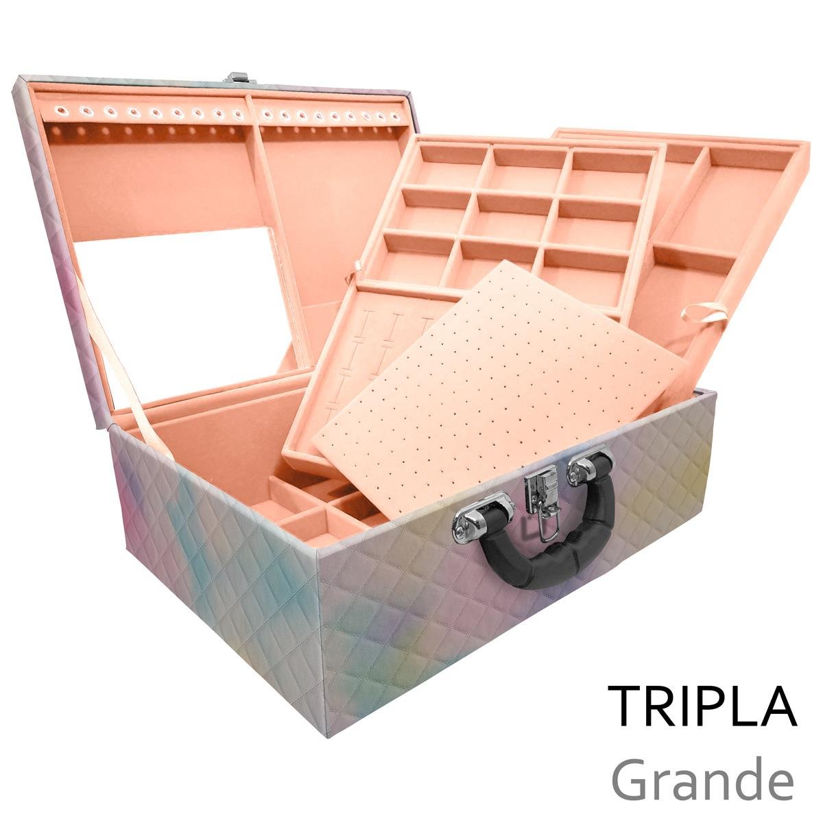 Estojo Maleta Porta Jóias Triplo Grande Dijon Tie Dye Com Alça Preta e Espelho